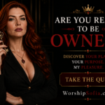 Goddess Sofia holds an ornate golden key in a luxurious black setting as the text asks, “Are You Ready to Be Owned?” with the message “Discover Your Place. Your Purpose. My Pleasure.” and WorshipSofia.com.