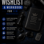 Wishlist: A Workbook for Him by Goddess Sofia, featuring a black and blue submissive training workbook with exercises for clarifying purpose, mastering the mind, building discipline, earning Her trust, and elevating his life.